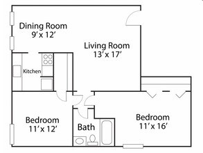2 Bedroom/ 1 Bathroom Silver 112 floor plan